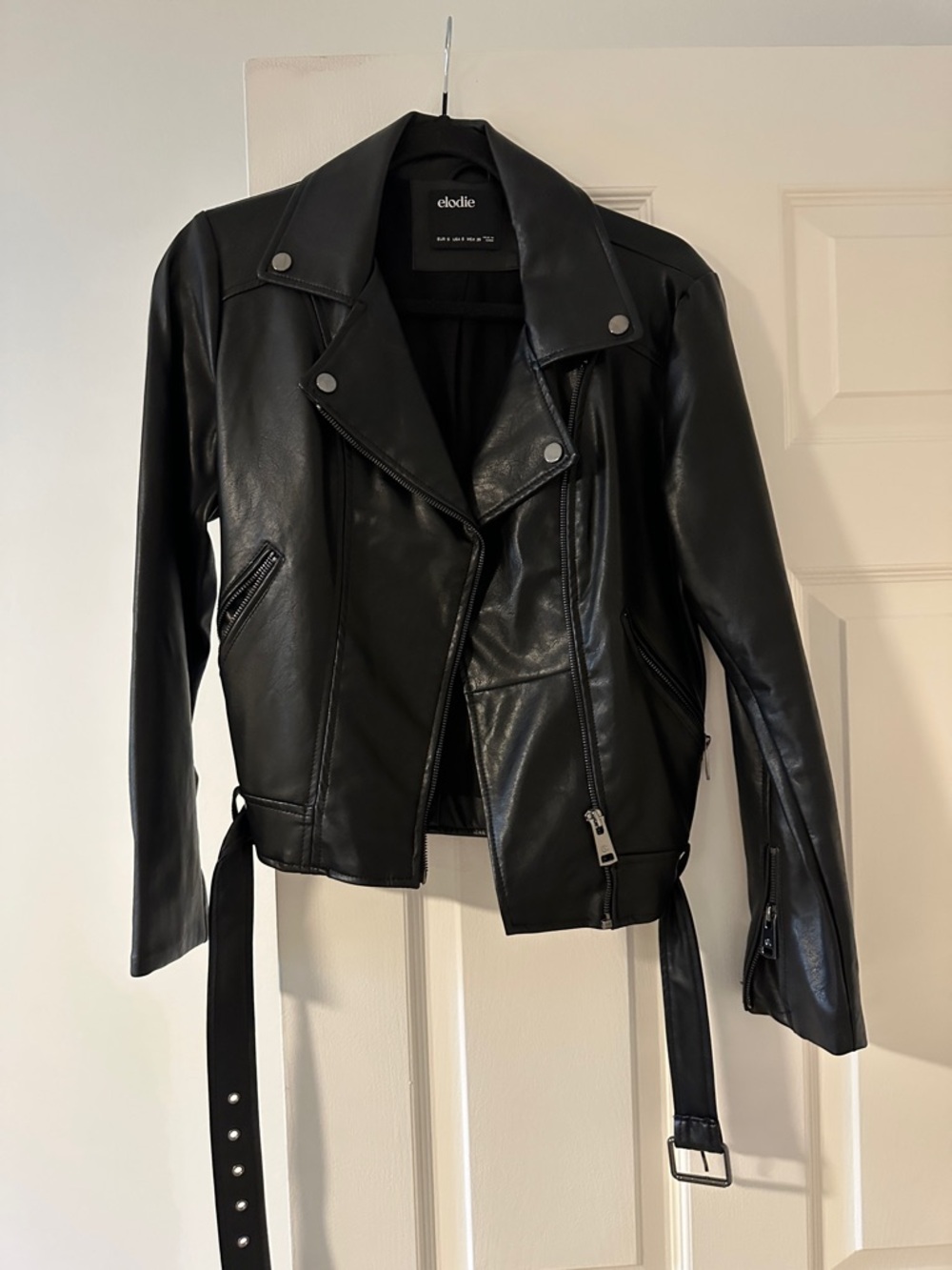 Elodie Black Faux Leather Biker Jacket with Belt